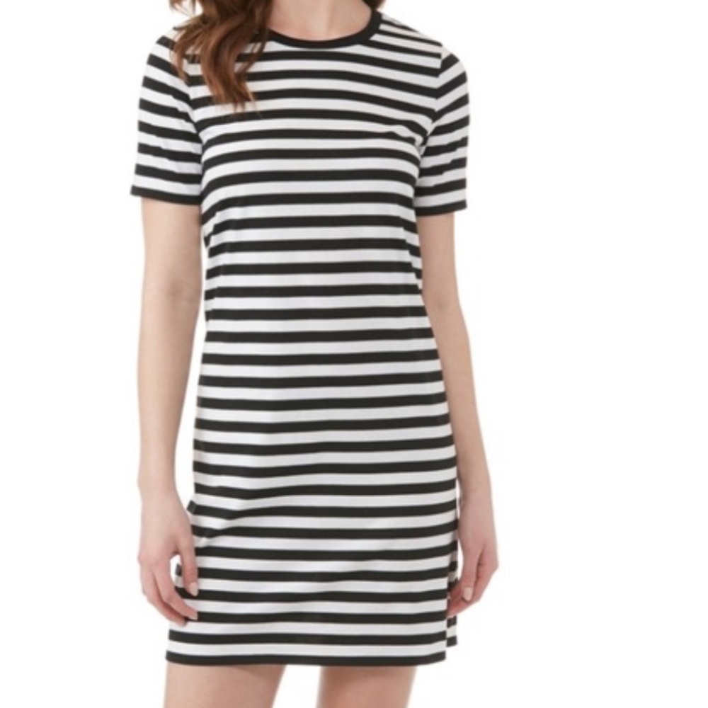 Michael Kors Black and White Striped Short Sleeve Dress